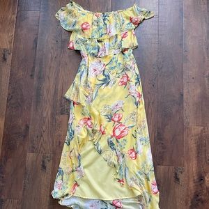 BB Dakota yellow strapless floral dress